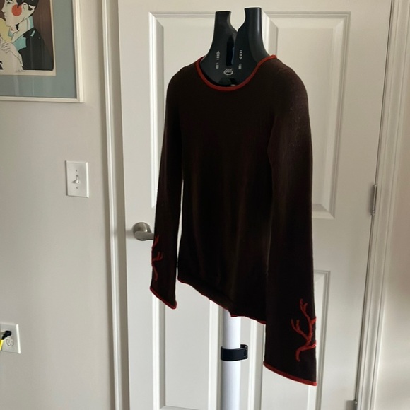 Diane Von Furstenberg rare brown sweater embroidered sea coral vintage S/XS - Picture 6 of 11